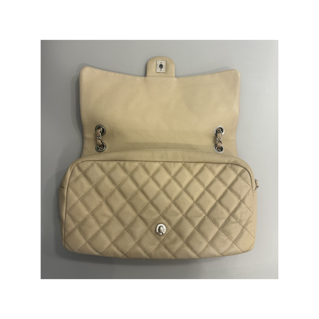 PRELOVED CHANEL JUMBO QUILTED CAVIAR EASY FLAP BAG IN BEIGE