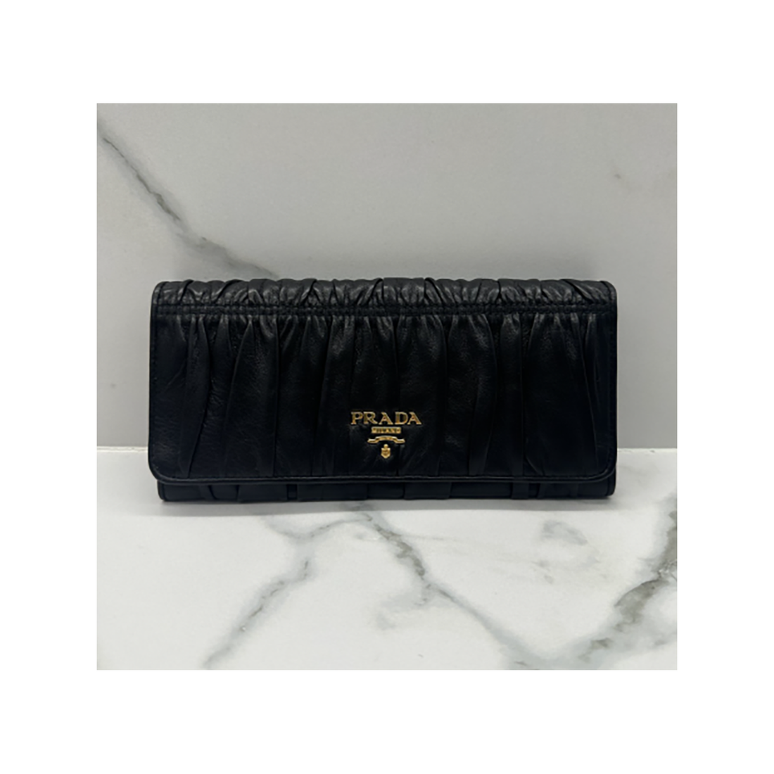 PRE LOVED PRADA GAUFRE NAPPA LEATHER PURSE IN BLACK