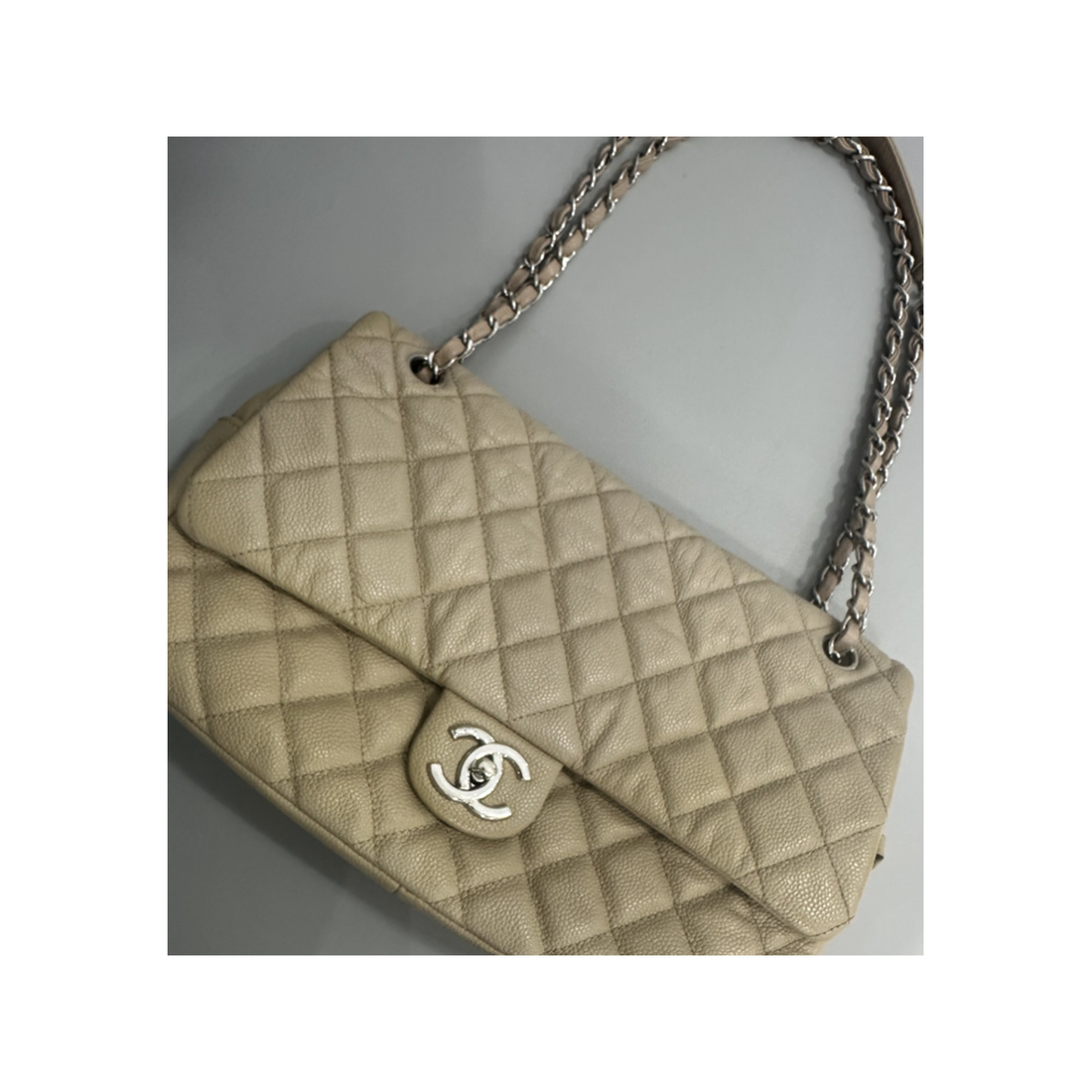 PRELOVED CHANEL JUMBO QUILTED CAVIAR EASY FLAP BAG IN BEIGE