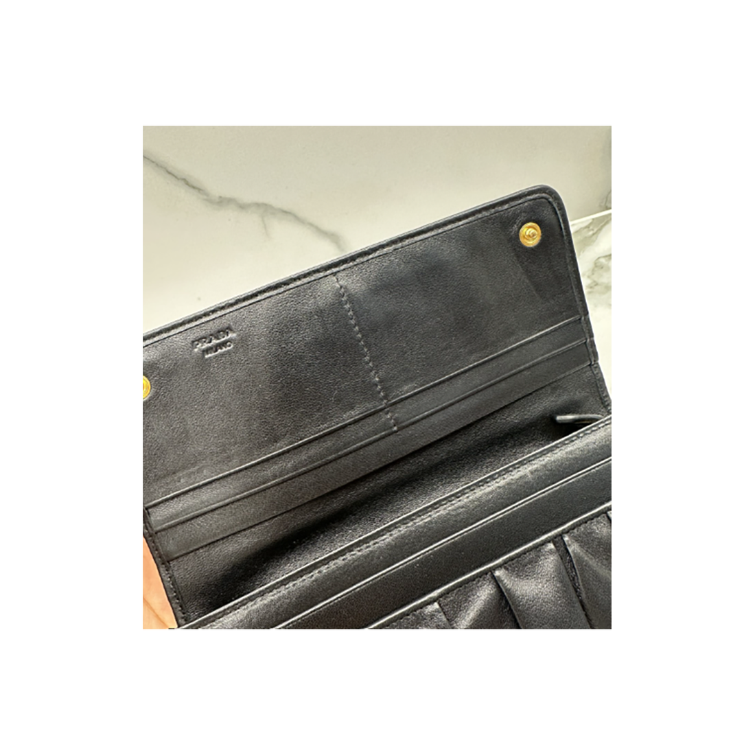 PRE LOVED PRADA GAUFRE NAPPA LEATHER PURSE IN BLACK