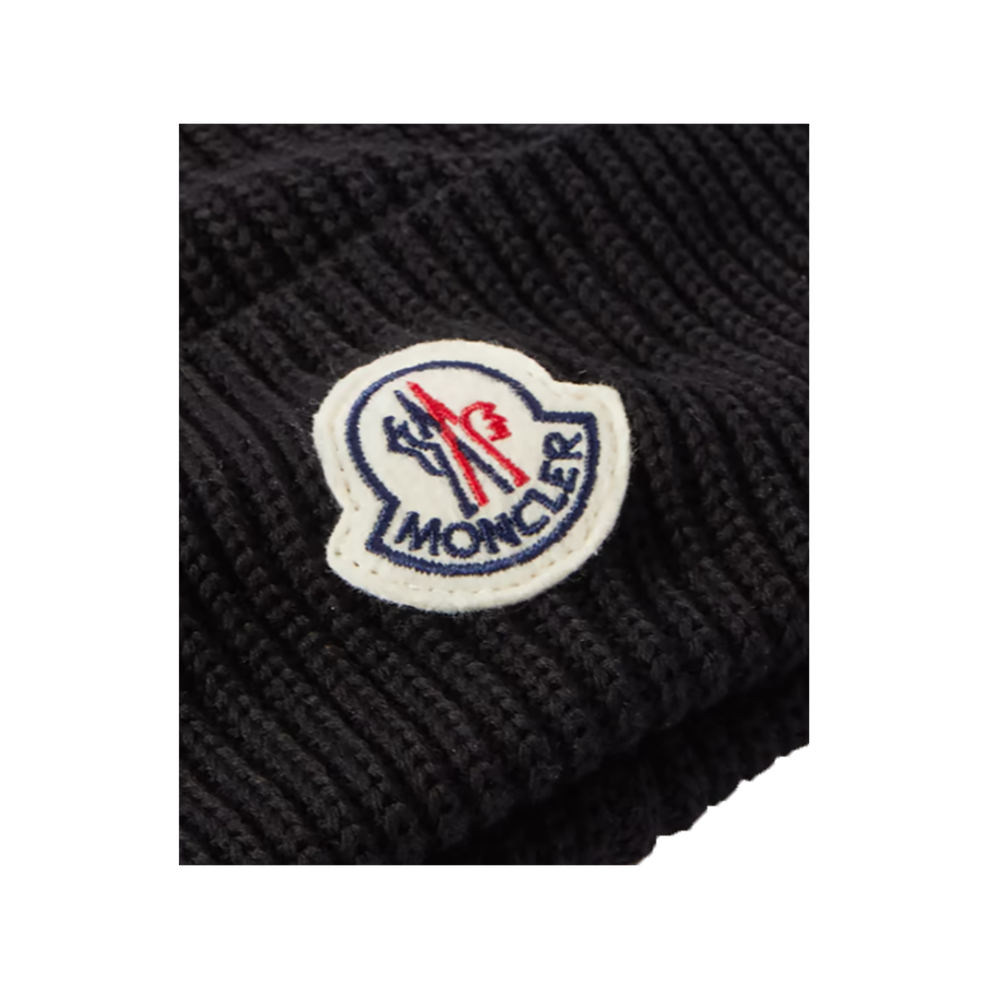 MONCLER LOGO BADGE RIBBED COTTON BEANIE IN BLACK