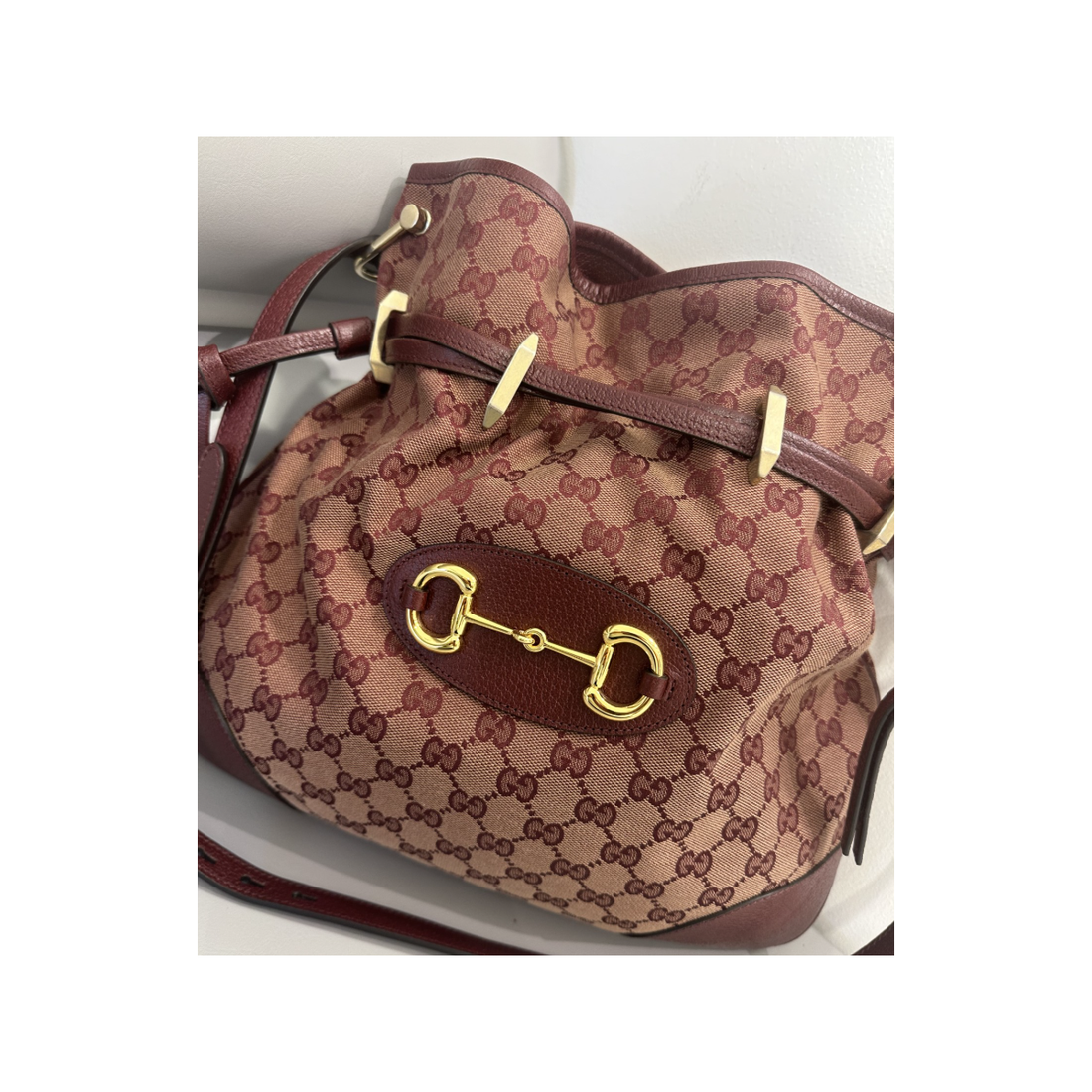 PRELOVED GUCCI MONOGRAM TEXTURED DOLLAR BAG IN BURGUNDY