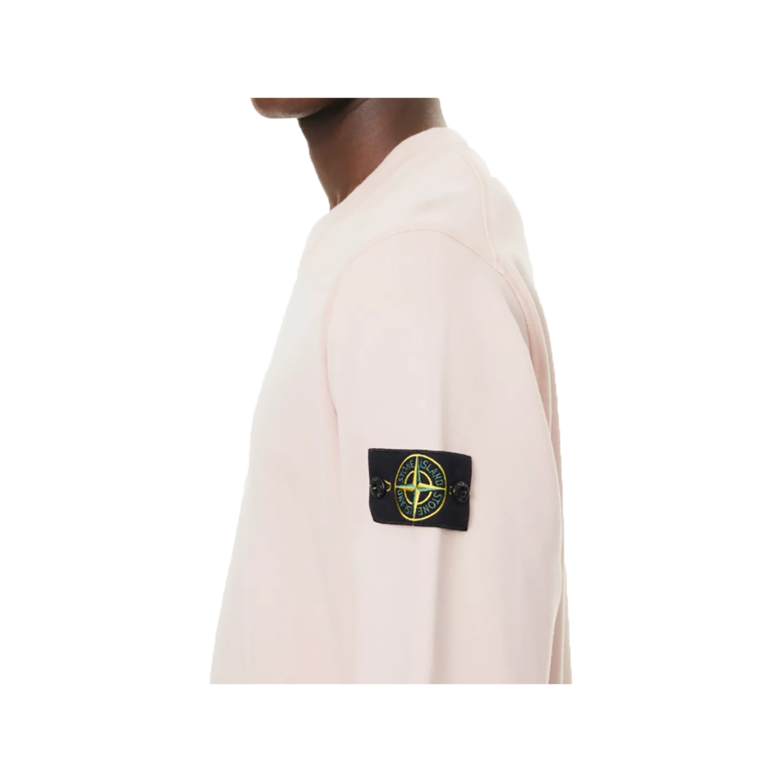 STONE ISLAND COTTON LOGO PATCH SWEATER IN ANTIQUE ROSE