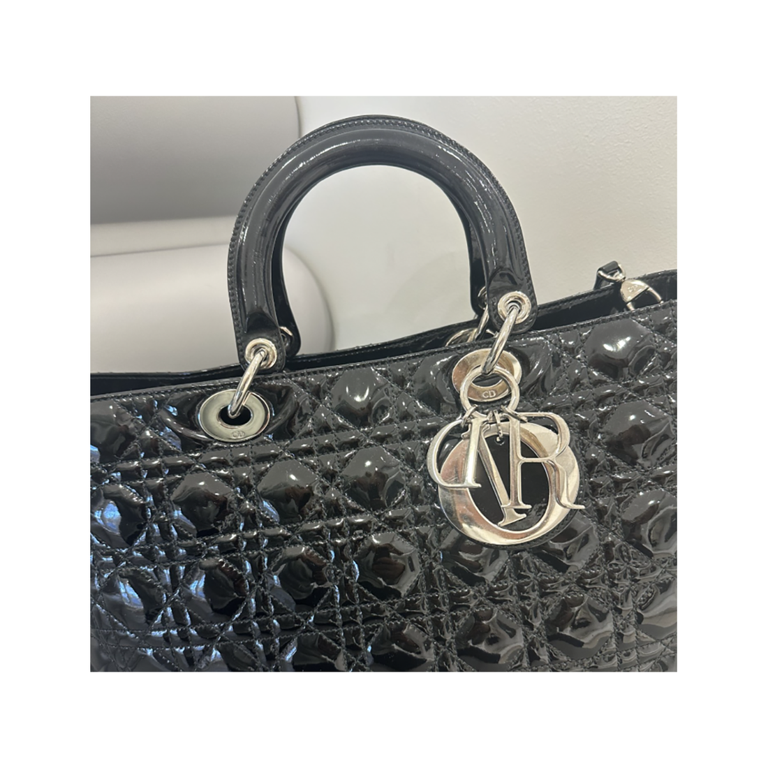 PRELOVED PATENT LADY DIOR BAG IN BLACK