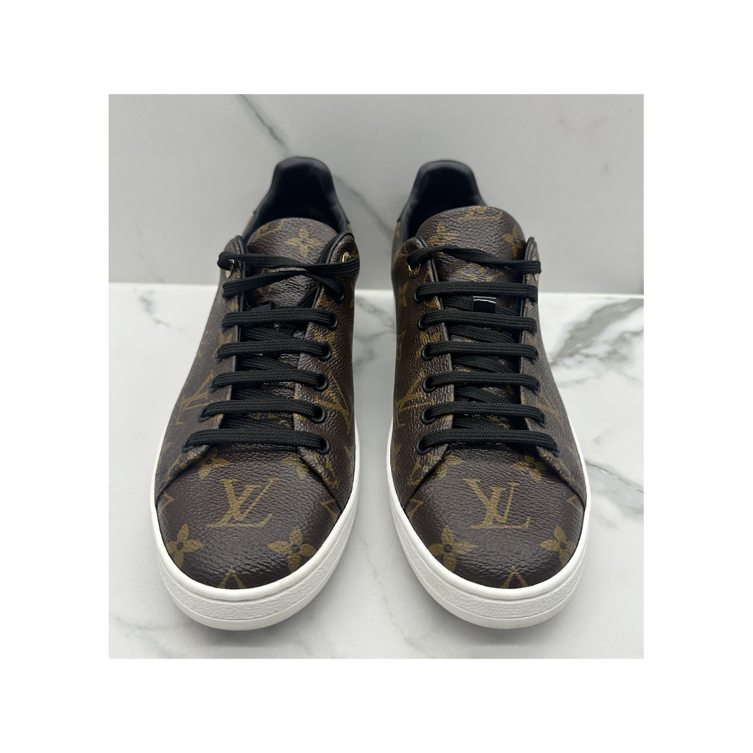 PRELOVED LOUIS VUITTON FRONT ROW LEATHER TRAINERS IN BROWN