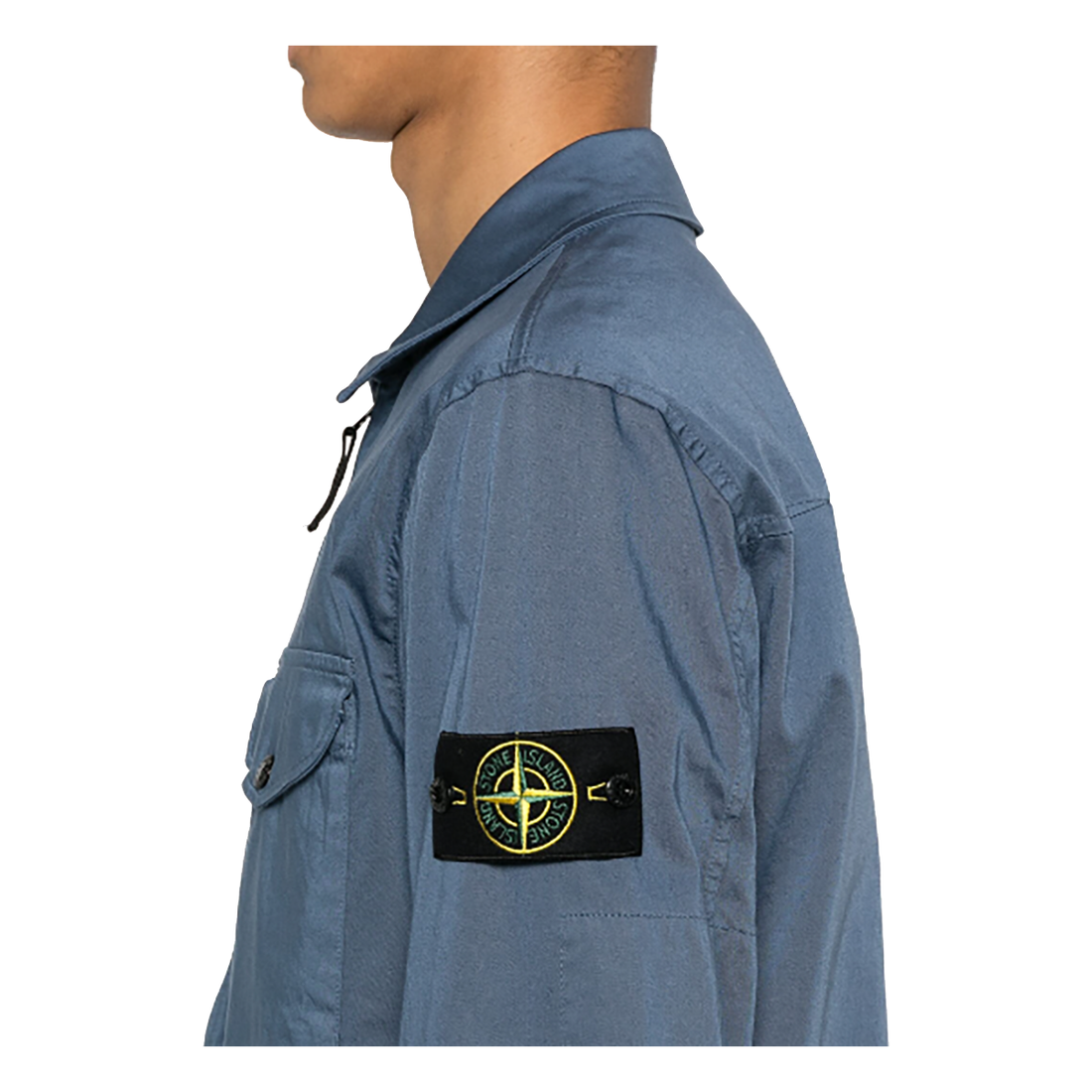 STONE ISLAND LOGO PATCH OVER SHIRT IN TEAL BLUE