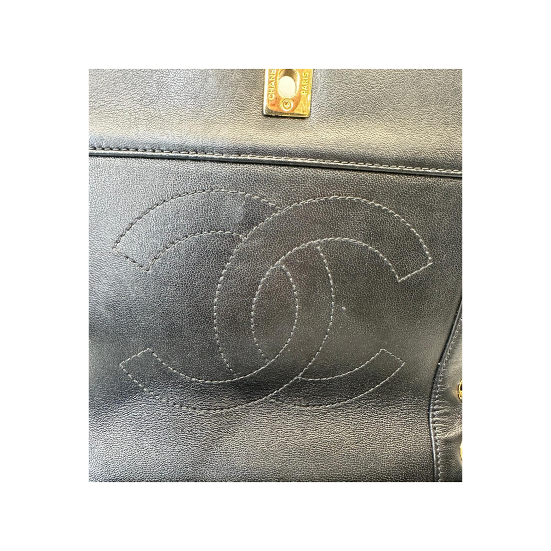 CHANEL DOUBLE FLAP LOGO BADGE IN BLACK