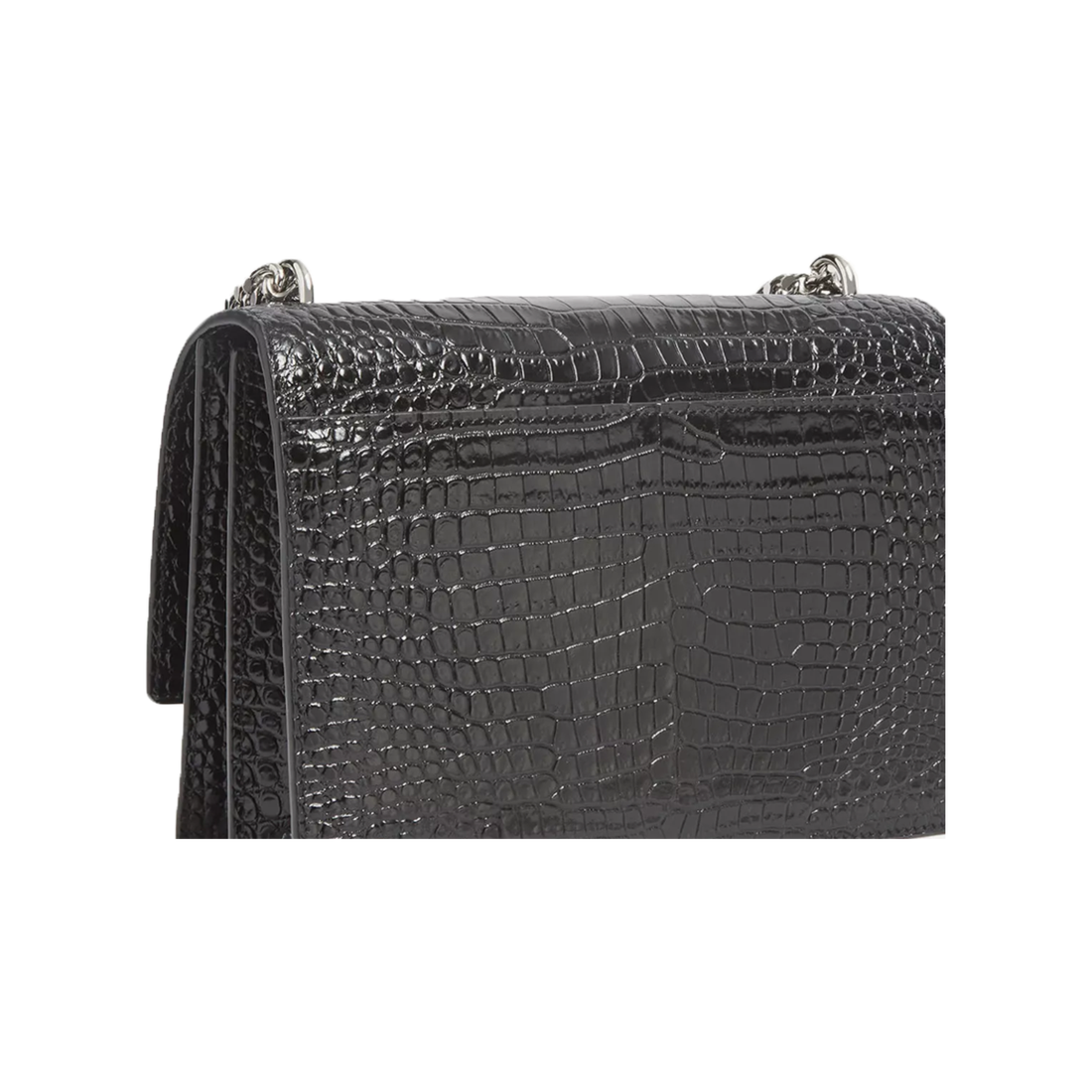 YSL SAINT LAURENT MEDIUM SUN-SET CROC EMBOSSED BAG IN BLACK