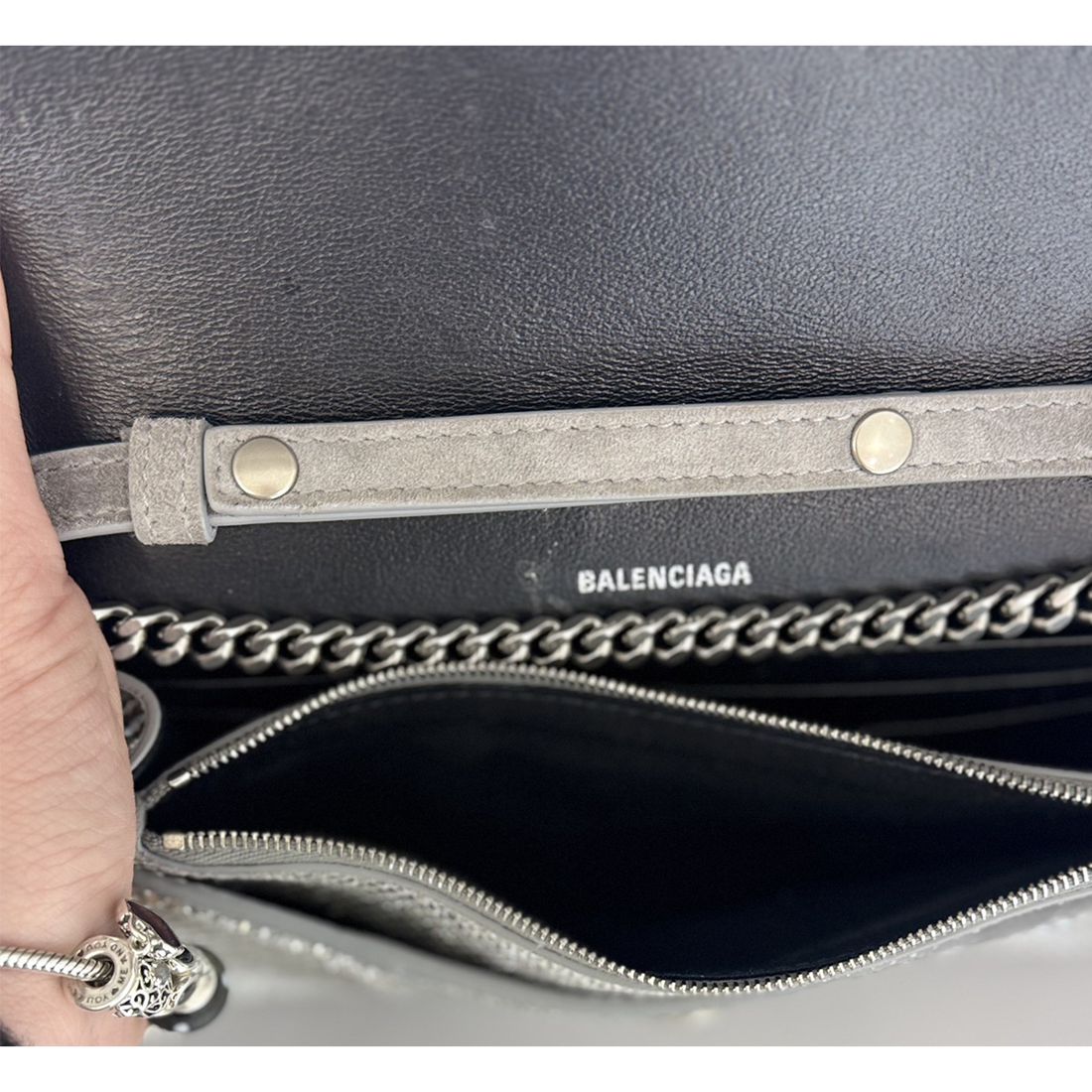 PRELOVED BALENCIAGA HOURGLASS CRYSTAL WALLET ON CHAIN